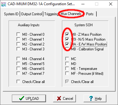 Enabling the mux channels from the Configuration dialogue