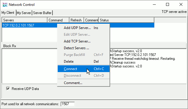 selecting 'Connect' from the context menu