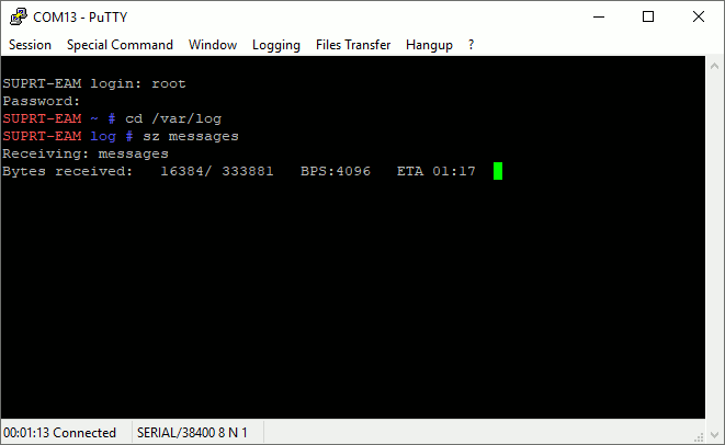 PuTTY's progress indicator shown during a file-transfer