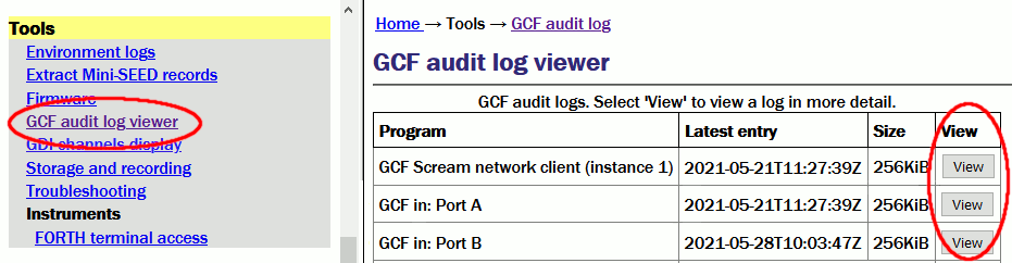 The GCF Audit Log source selection page