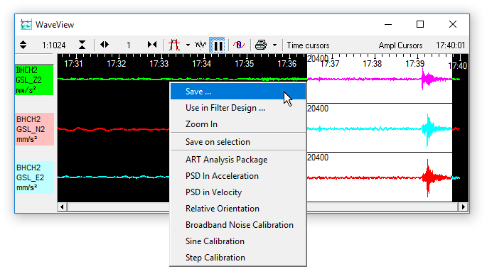 selecting 'Save' from the context menu in a WaveView window