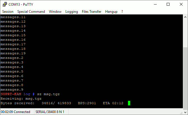 PuTTY's progress indicator shown during a file-transfer
