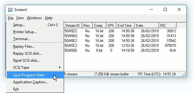 choosing 'Save program state' from the 'File' menu