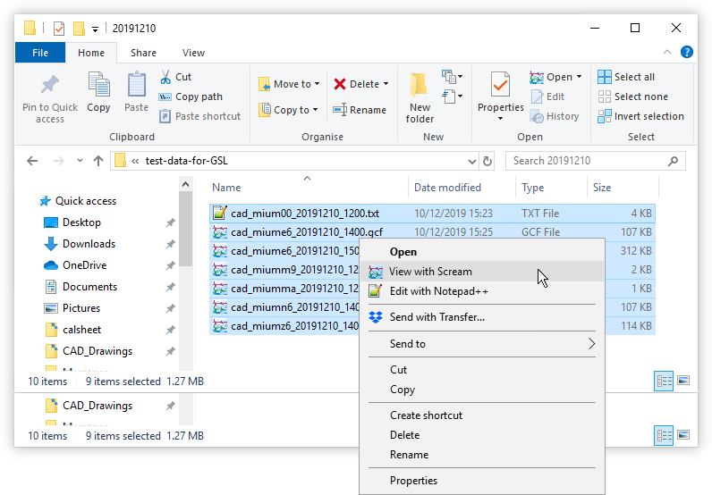 Selecting 'View with Scream' from the Windwos Explorer context menu