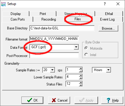 Setting the data format to 'GCF'