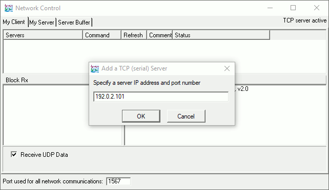 The 'Add TCP Server' dialogue