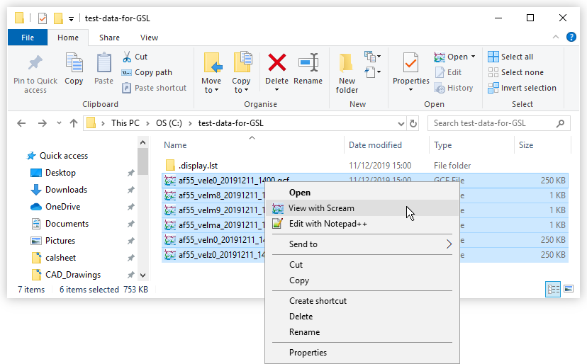 Selecting 'View with Scream' from the Windows Explorer context menu