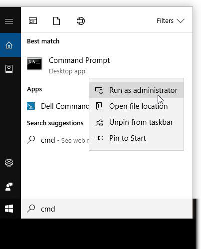 Starting a command prompt as Administrator