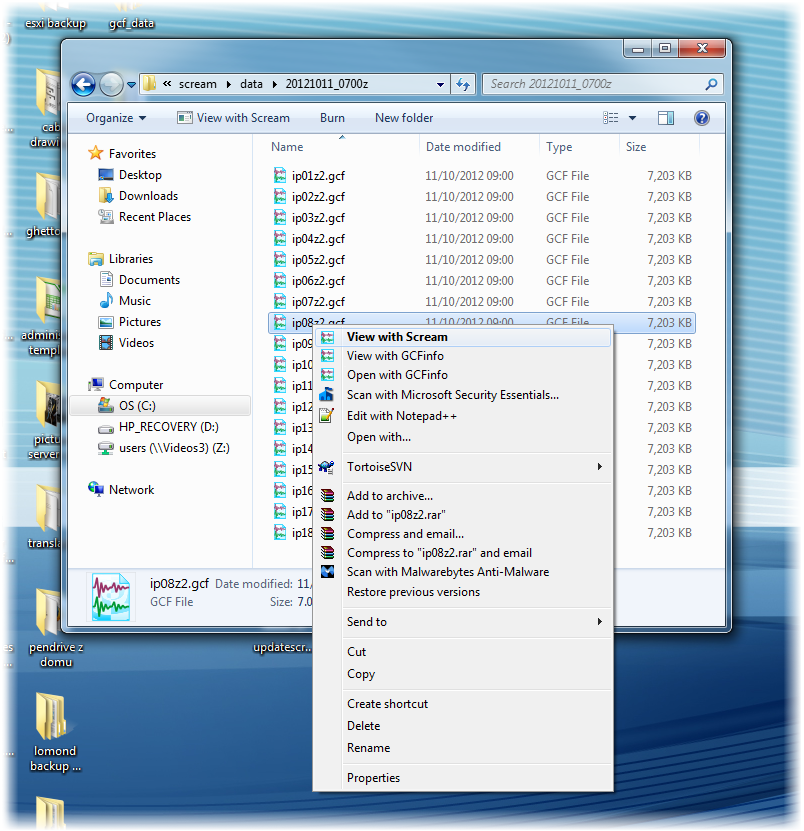 The normal context menu