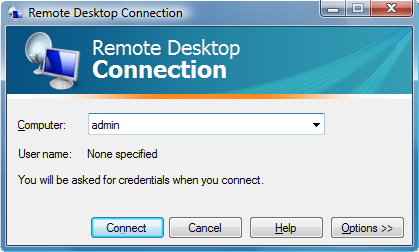 Windows Remote Desktop Connection login screen