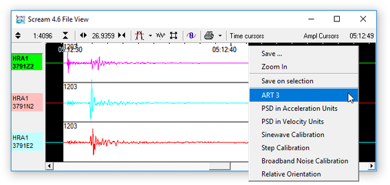 Invoking ART from the context menu in Scream's WaveView window