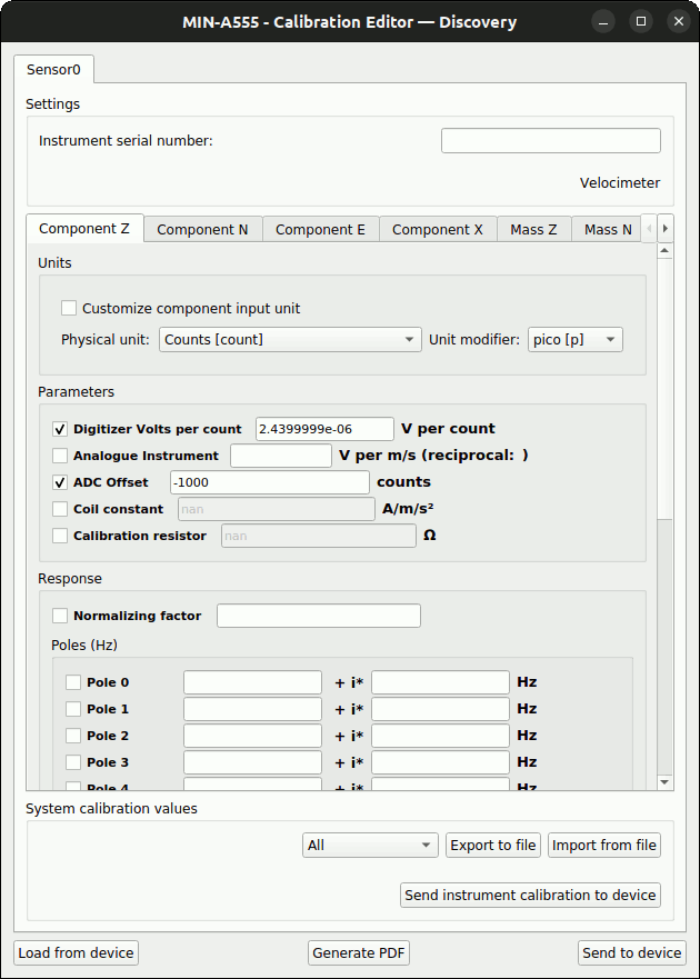 Discovery's calibration editor, unpopulated