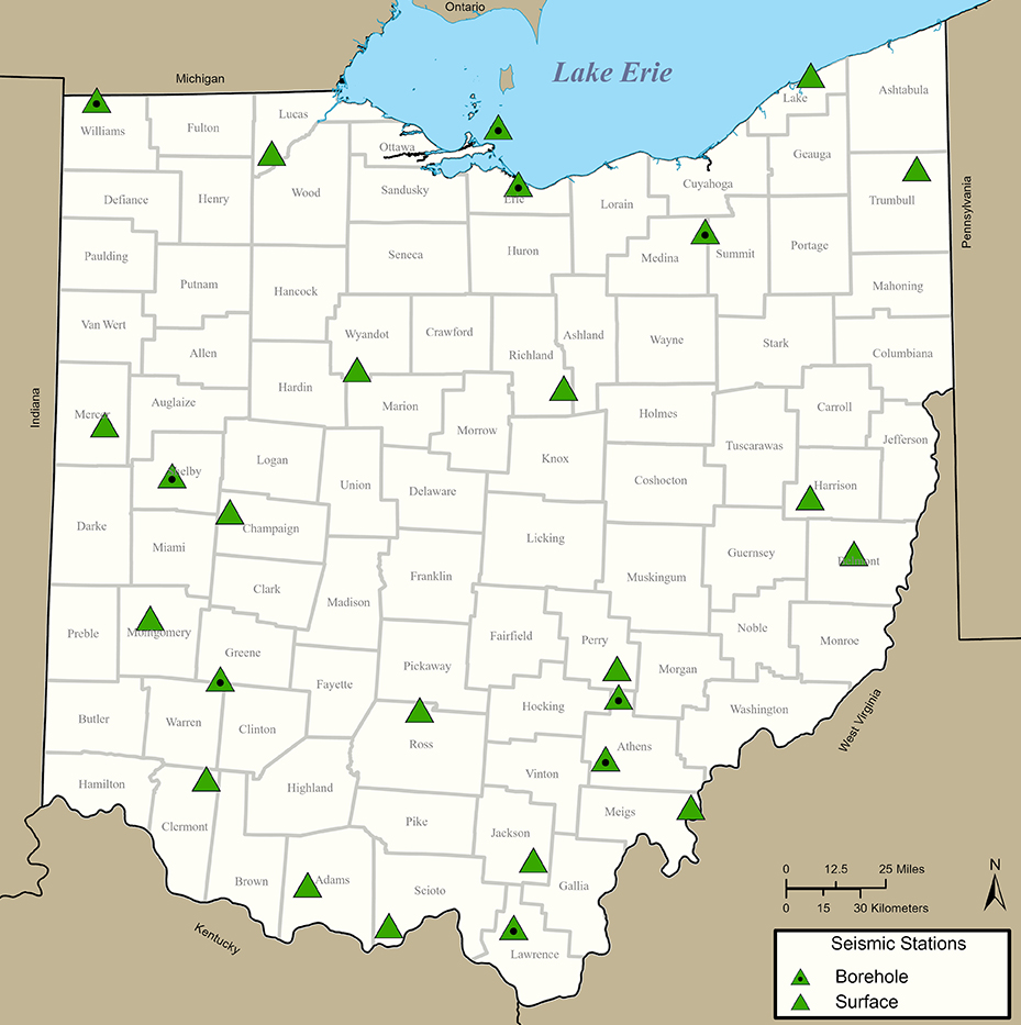 Figure 2. Map of Ohio Seismic Network Monitoring Stations in 2021