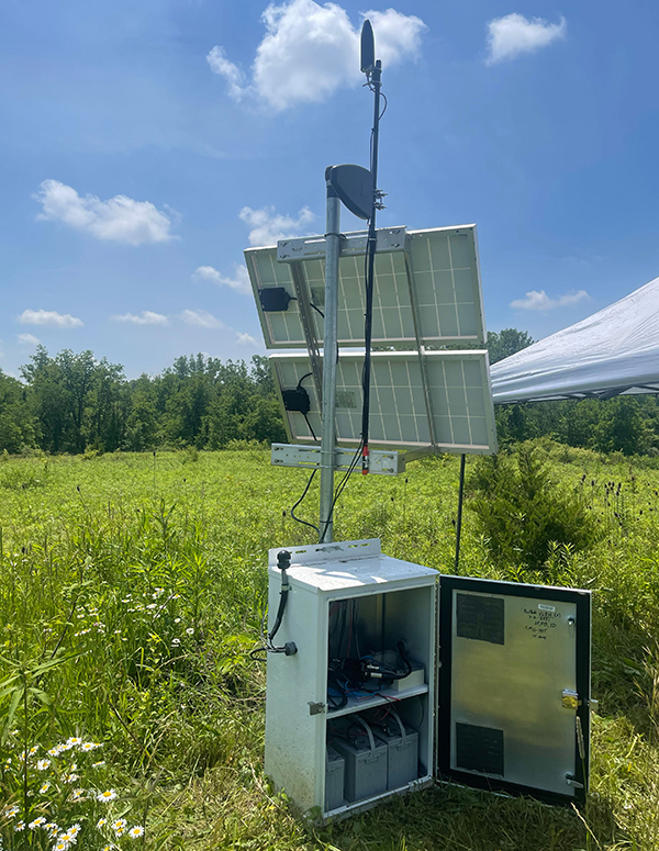 Stations are equipped with solar panel charged batteries to power the 40T Posthole and the Minimus digitiser, and with a cell modem to transmit the data to the network