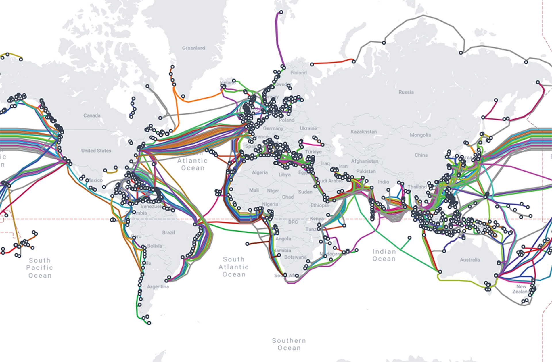 Global map of submarine cables