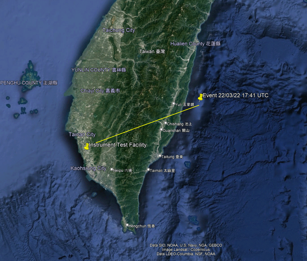 Map of Magnitude 6.6 Earthquake, Taiwan (23.03.2022) and location of instrumentation