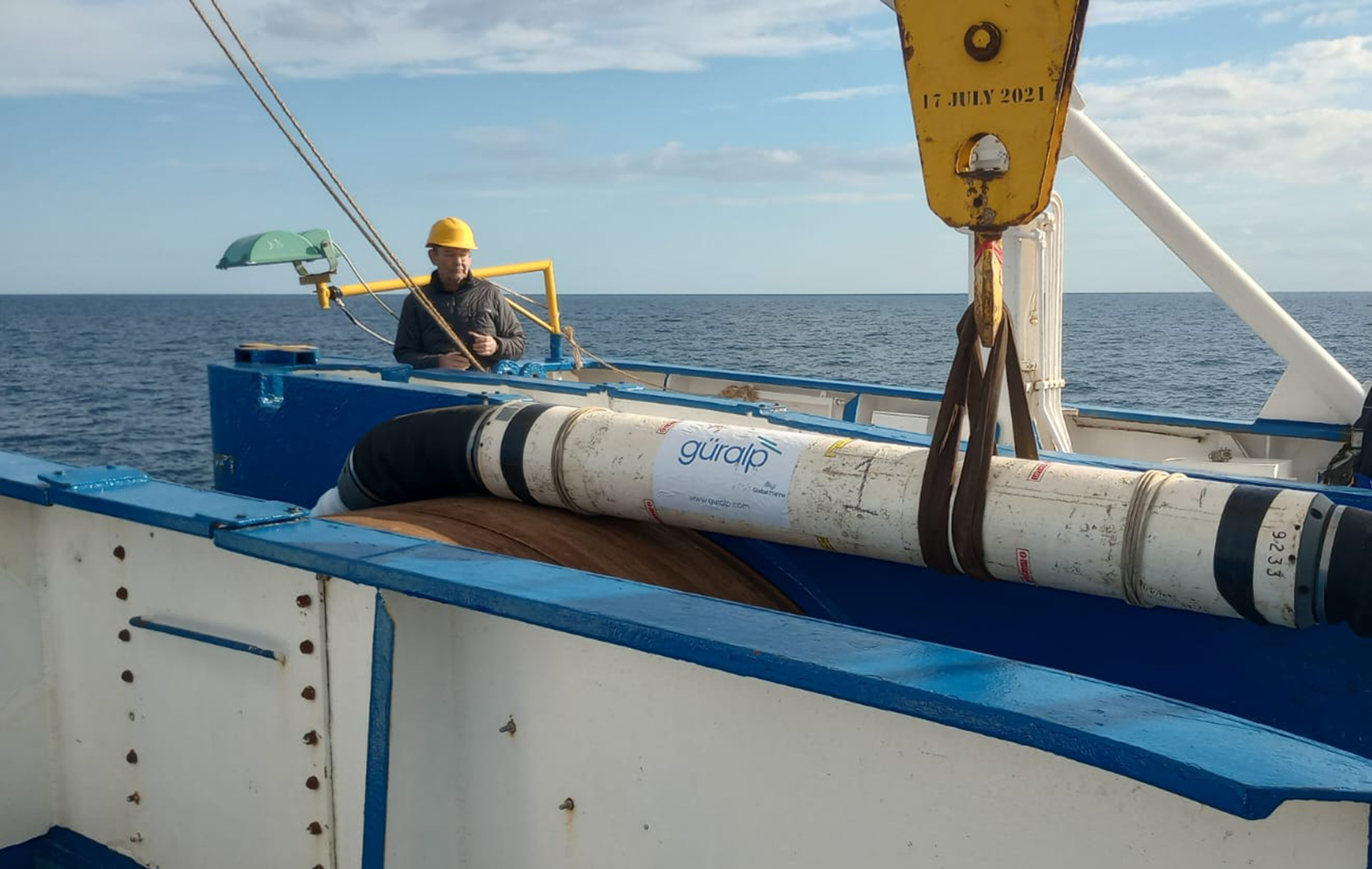 Repeater being deployed as part of the SMART cable INSEA wet demonstrator project, off-coast Catania, Sicily, Italy 