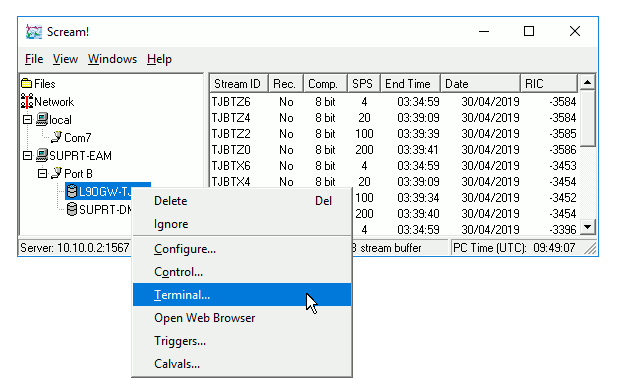 Scream terminal menu